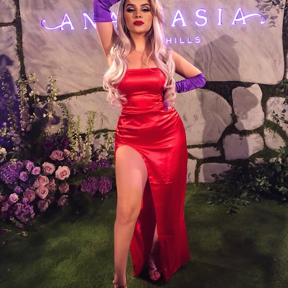 meshki red satin dress